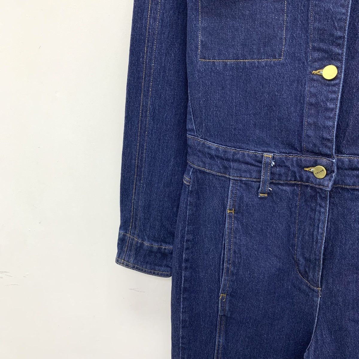 Frame FRAME Dark Lapel Long Sleeve Denim Jumpsuit K26WX Size 26" / US 2 / IT 38 - 4 Thumbnail