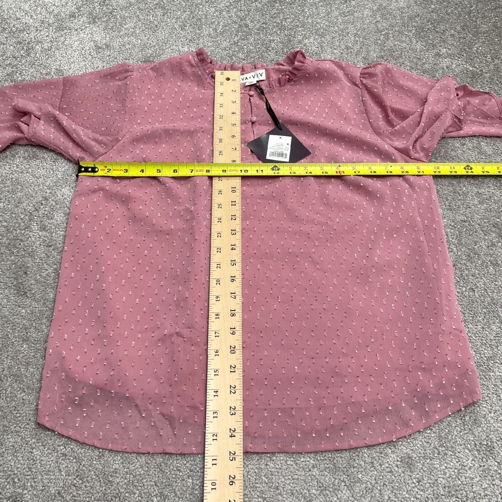 Vintage Ava & Viv Blouse Women Pink Swiss Dot Chiffon Crew Neck Bell Sleeve NWT Casual 1X Plus Size XL / US 12-14 / IT 48-50 - 7 Thumbnail