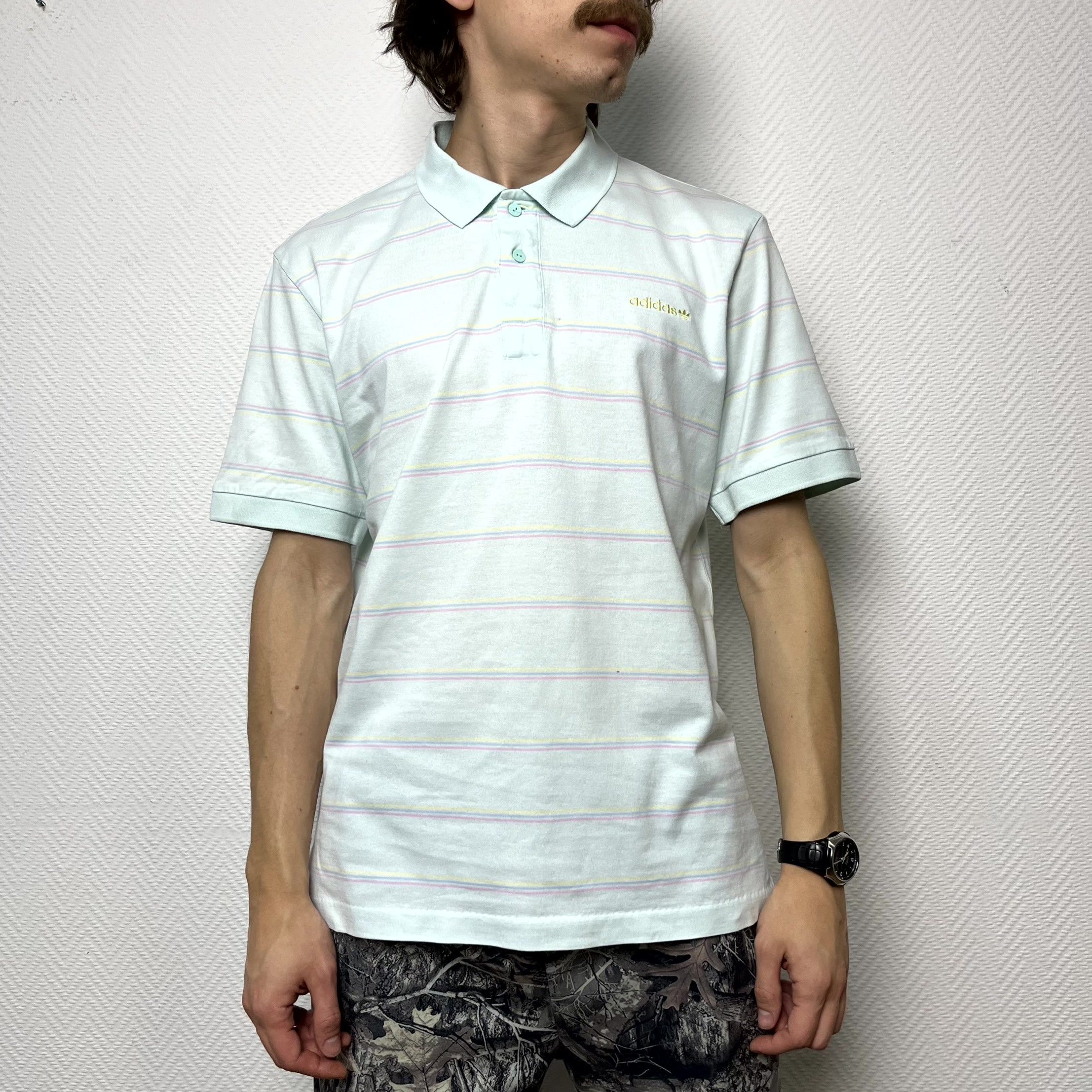 Adidas Y2K Adidas Striped Polo T-Shirt Blue Short Sleeve Size L Size US L / EU 52-54 / 3 - 10 Thumbnail