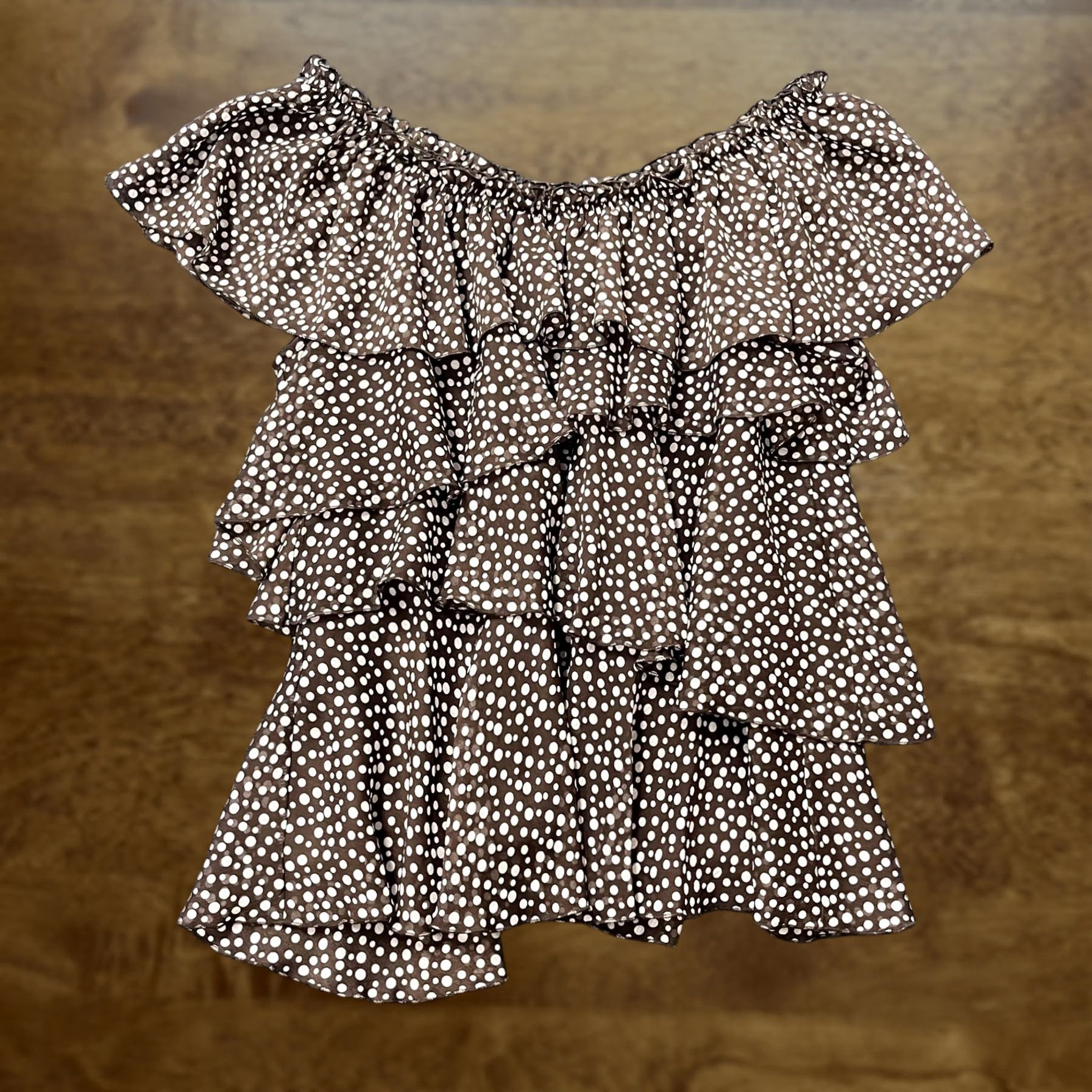 Willi Smith Willi Smith Blouse Womens Medium Brown Polka Dot Off Shoulder Ruffle Chiffon Top Size M / US 6-8 / IT 42-44 - 1 Thumbnail