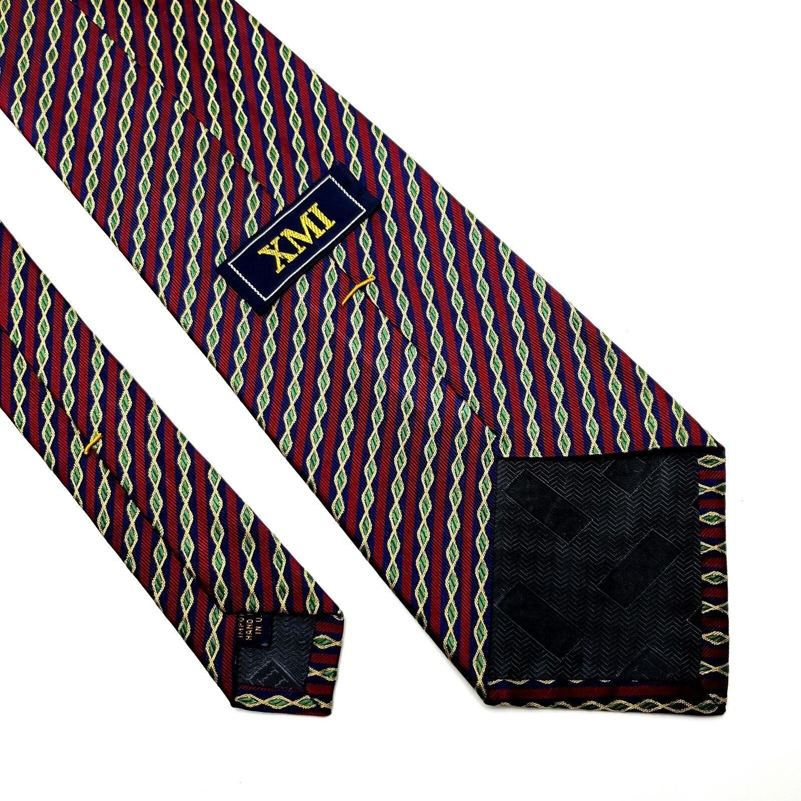 XMI Platinum XMI Silk Tie Red Woven Striped USA Vintage Wide Size ONE SIZE - 3 Thumbnail