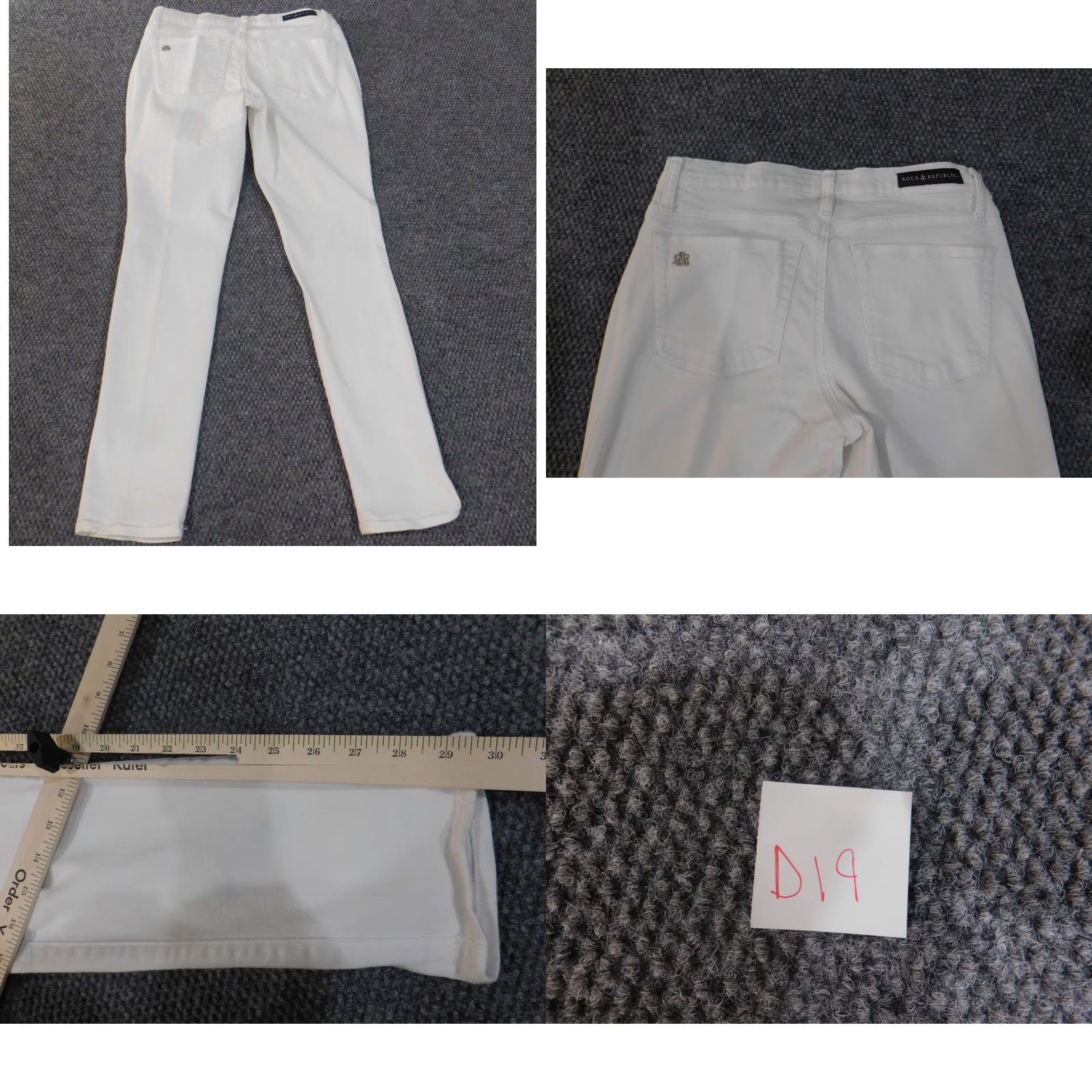 Vintage Rock & Republic Jeans Womens 12 White Berlin Straight Stretch Denim Cotton Regular Inseam 30 in Zipper Classic Size 34" / US 12 / IT 48 - 8 Thumbnail