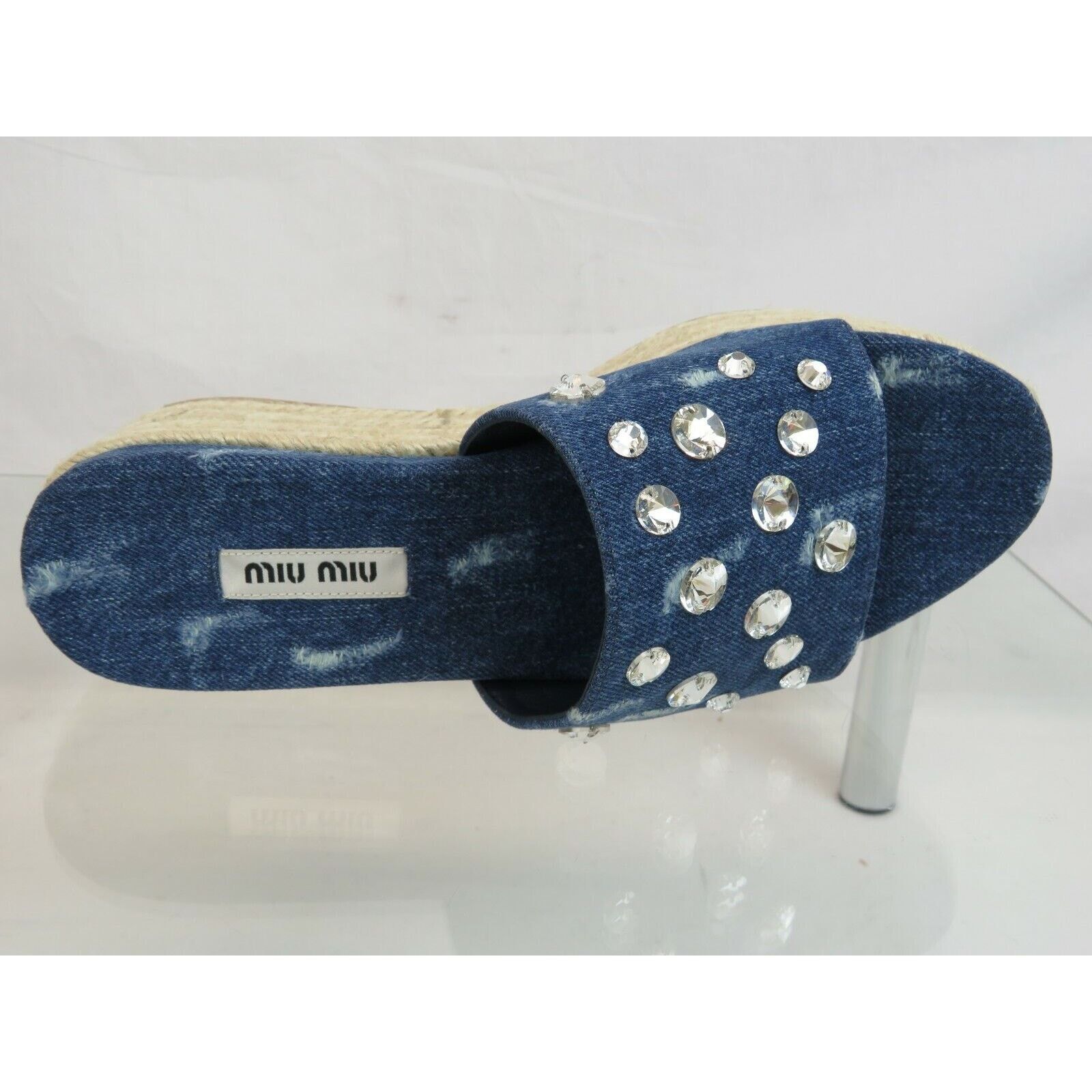 Miu Miu MIU MIU 5XX383 BLUE DENIM CRYSTALS PLATFORM ESPADRILLES 40 Size US 10 / IT 40 - 11 Thumbnail