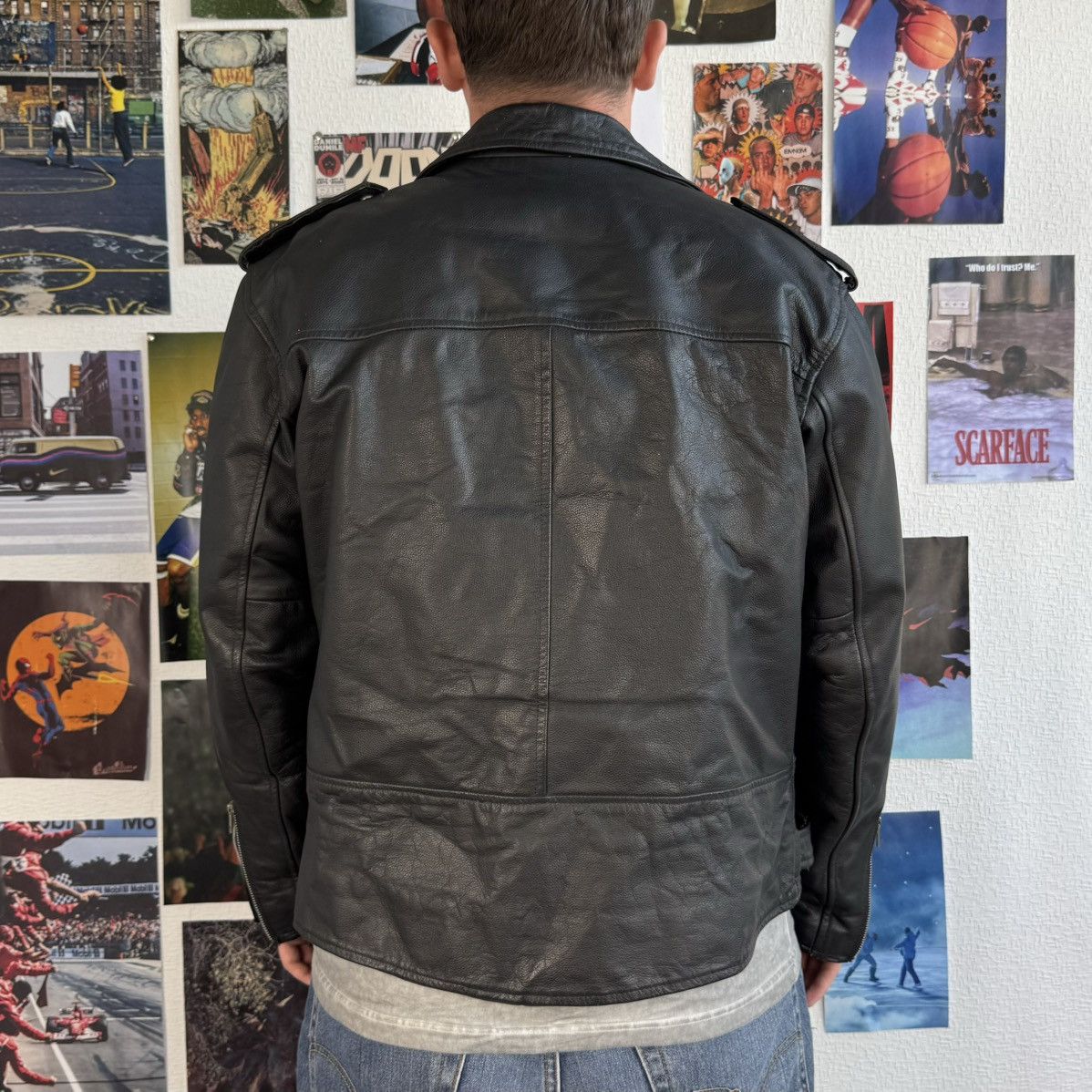 Vintage VINTAGE 90’s BLACK MOTORCYCLE LEATHER BIKER JACKET Size US L / EU 52-54 / 3 - 3 Thumbnail
