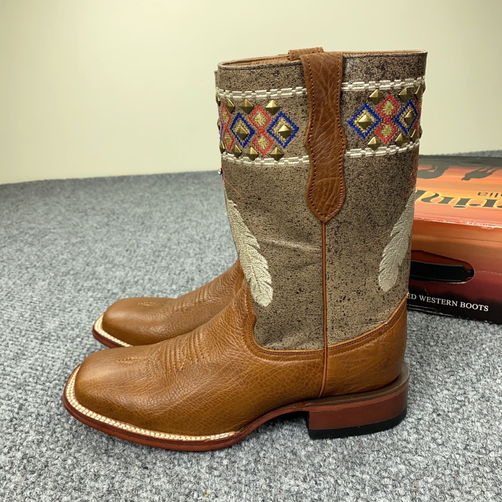 Vintage VINTAGE? No. This is Ferrini Boots Womens 9.5 Brown Aztec Princess Cowgirl Studded Western Leather Size US 9.5 / IT 39.5 - 7 Thumbnail