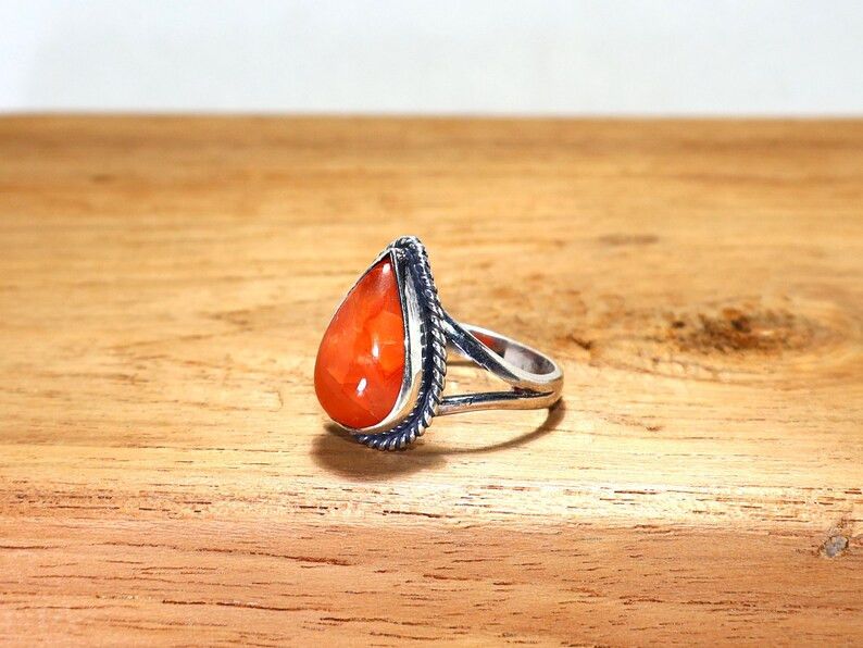 Handmade Pear Carnelian 925 Sterling Silver Ring - August Birthstone Size ONE SIZE - 4 Thumbnail