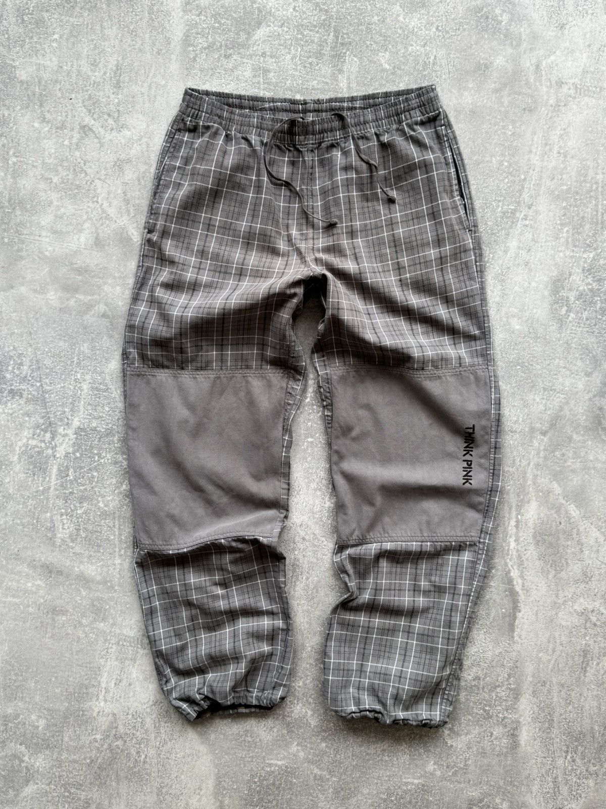 Vintage Think Pink Climbing Checkered Patchwork Cotton Pants