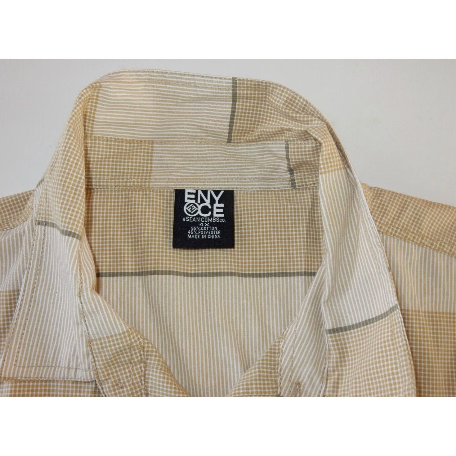 Enyce VINTAGE Enyce Men's Button-Up Shirt Short Sleeve Plaid 4XL Cotton Blend Brown Mens Size US XXL / EU 58 / 5 - 4 Thumbnail