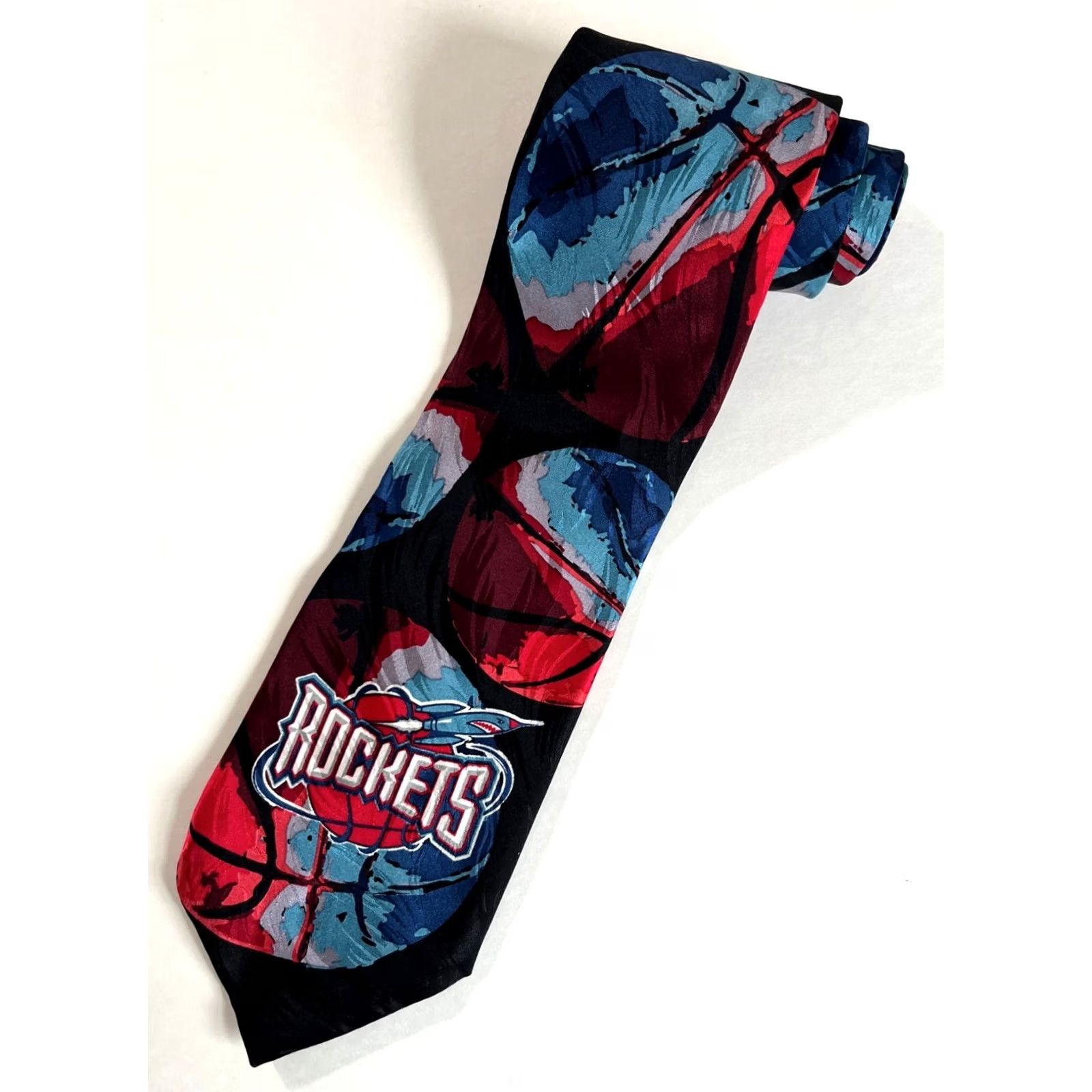 NBA NOS Vintage 90s NBA Houston Rockets Silk Tie RM Sport Ralph Marlin Made in USA Size ONE SIZE - 2 Thumbnail