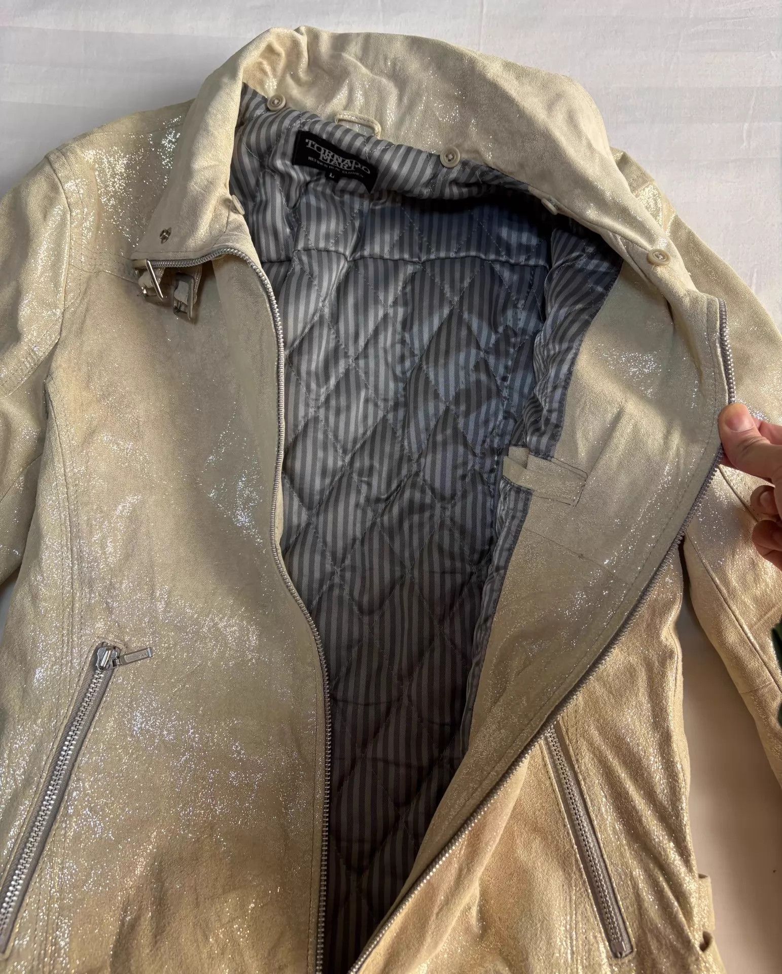 Tornado Mart Tornado Mart Vintage Rare Leather Jacket Waxed Shimmer Straps Size L / US 10 / IT 46 - 7 Thumbnail