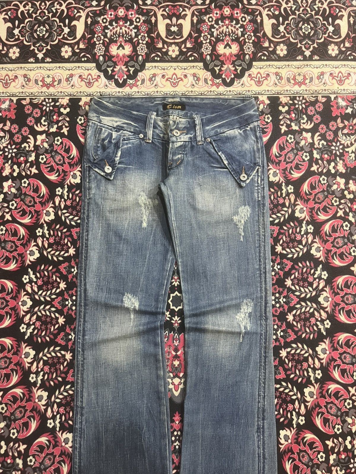 If Six Was Nine Japanese Brand C-ism Low Rise Fringe Distressed Flare Jeans Size 30" / US 8 / IT 44 - 3 Thumbnail