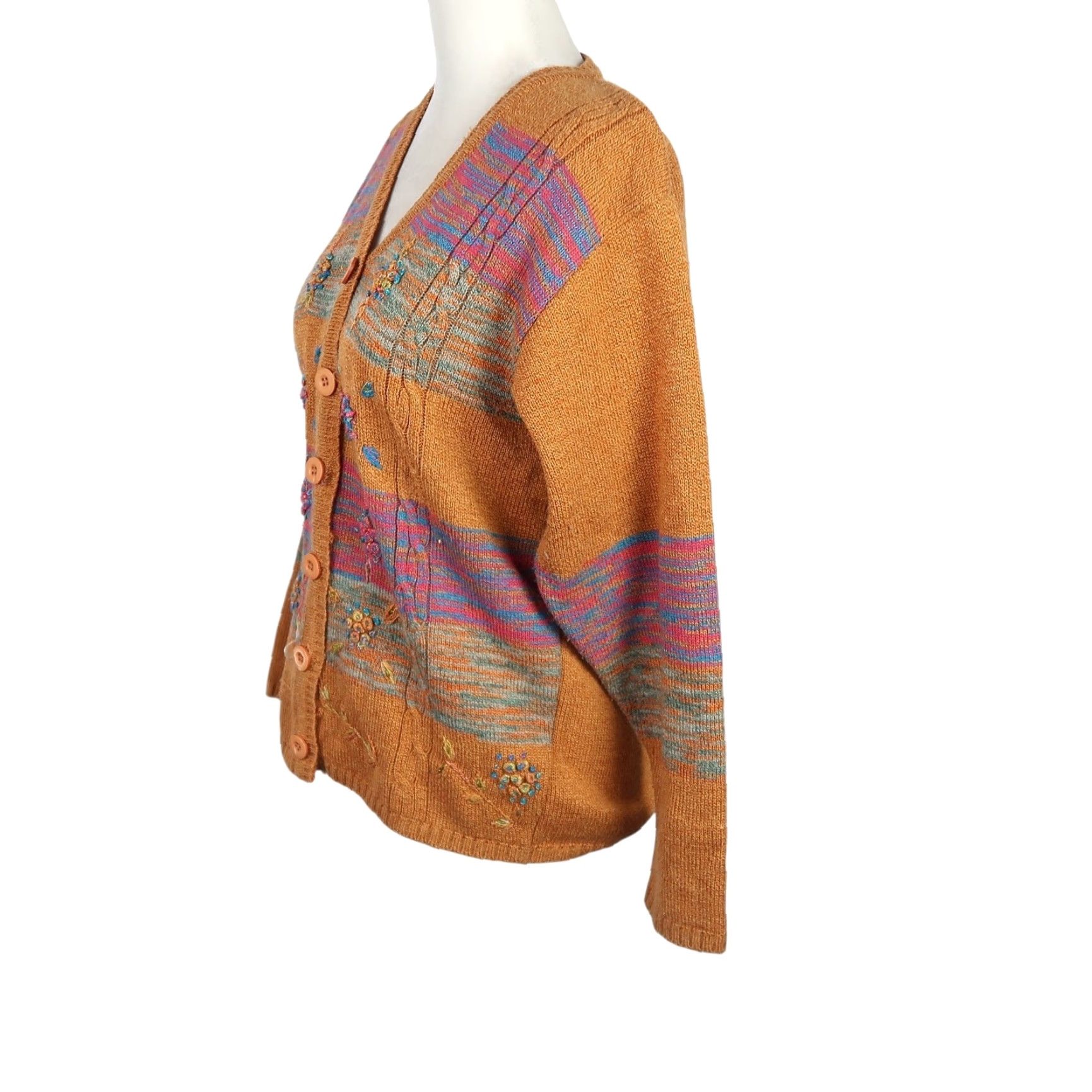 Vintage VINTAGE 90s Burnt Orange Floral Embroidered Cardigan Sweater M Women Long Sleeve Knit Acrylic Casual Bohemian Size M / US 6-8 / IT 42-44 - 3 Thumbnail