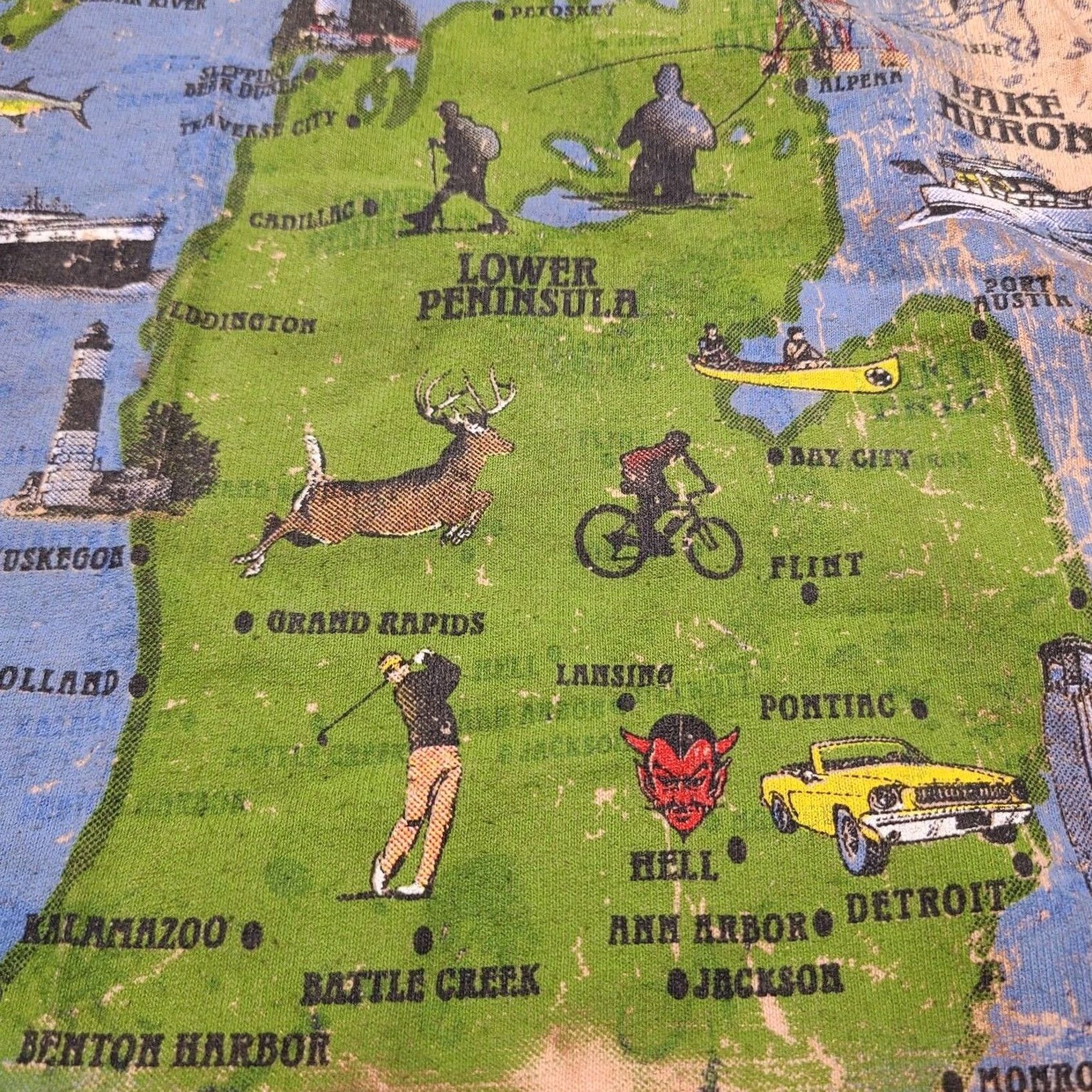 Vintage VINTAGE Michigan State Map Graphic All Over Print T-Shirt Mens Large Brown Crew Neck Short Sleeve Modern Vintage USA Pattern Size US L / EU 52-54 / 3 - 4 Thumbnail
