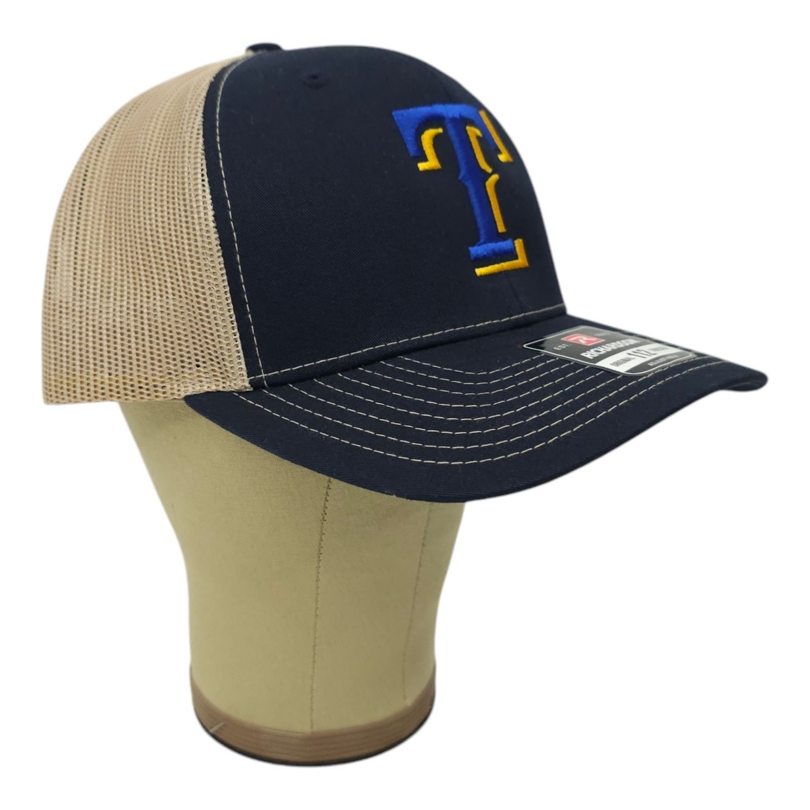 Richardson Richardson Blue Gold Embroidered T Logo Mesh Snapback Cap Size ONE SIZE - 3 Thumbnail