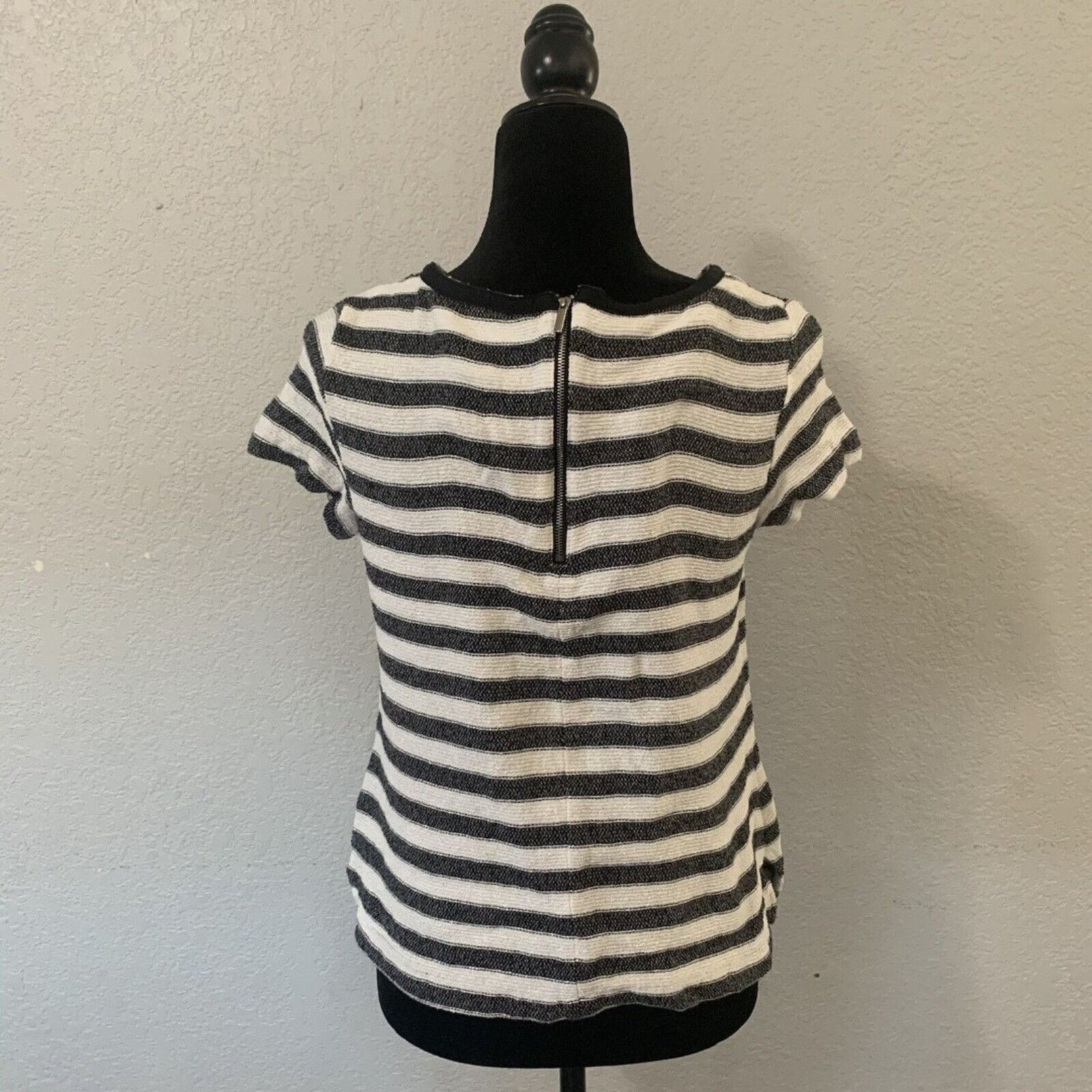Other New York & Co Blouse Sm Blk White Stripe Zipper Cotton Blend Size S / US 4 / IT 40 - 5 Thumbnail