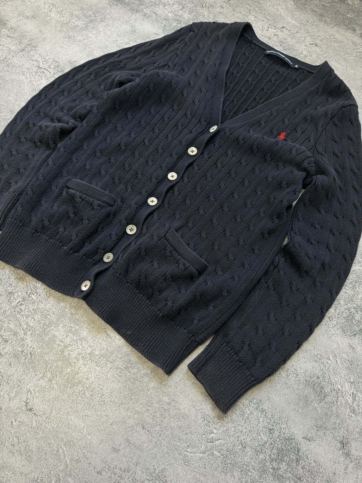 Polo Ralph Lauren × Vintage Vintage Polo Ralph Lauren Cable-Knit Cardigan Dark Blue Size US M / EU 48-50 / 2 - 2 Thumbnail