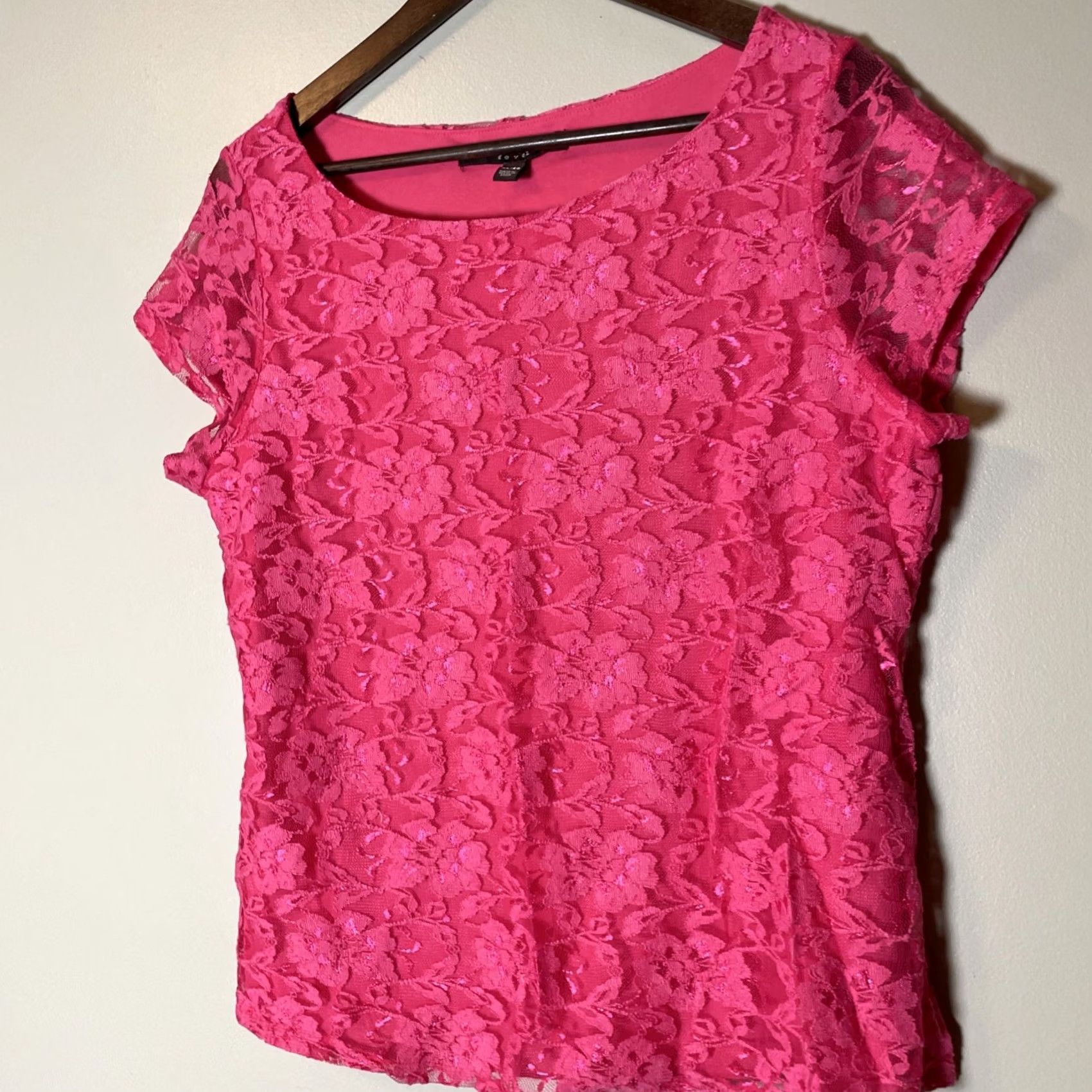 Vintage VINTAGE Fever True Y2K Pink Lace Top Blouse Short Sleeve Round Neck XL Girls Womens Casual Party/Cocktail Wedding 90s Floral Fairy Angel Size XL / US 12-14 / IT 48-50 - 3 Thumbnail