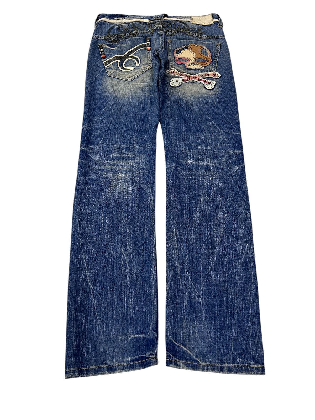 Japanese Brand × Vintage Flare Jeans Embroidered Skull Patch Distressed Denim Size US 32 / EU 48 - 1 Thumbnail