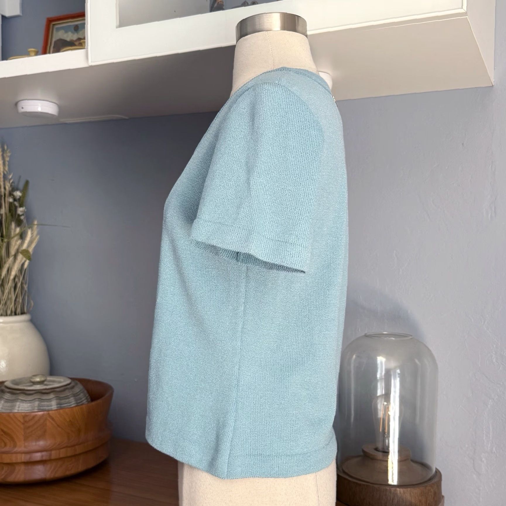 St. John VINTAGE St. John Sport Wool Scoop Neck Sweater Top Blue PS Short Sleeve Women Pullover Shirt Size S / US 4 / IT 40 - 2 Thumbnail