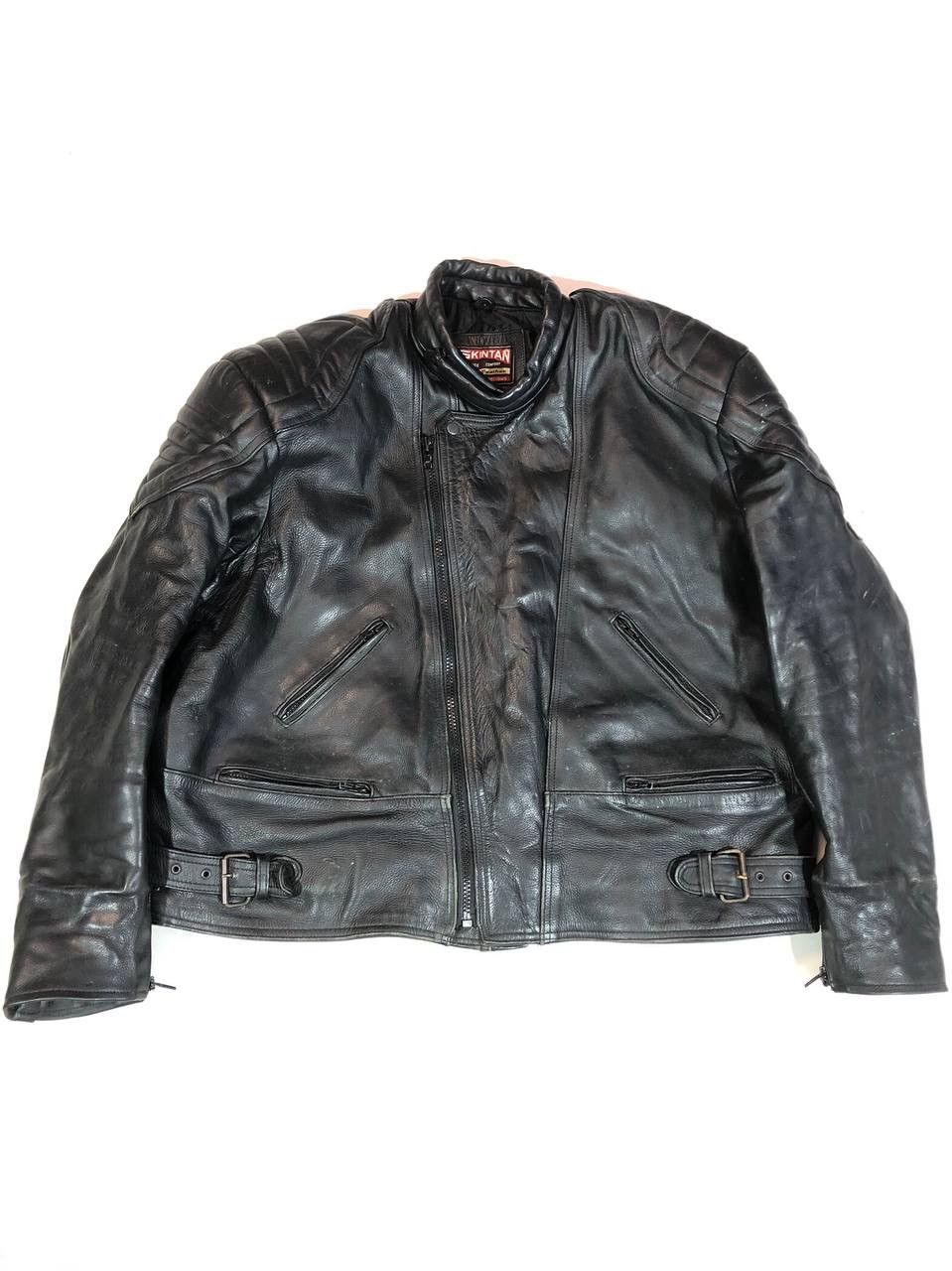 image of Leather Jacket x Racing Skintan Vintage Leather Biker Moto Jacket in Black, Men's (Size 2XL)