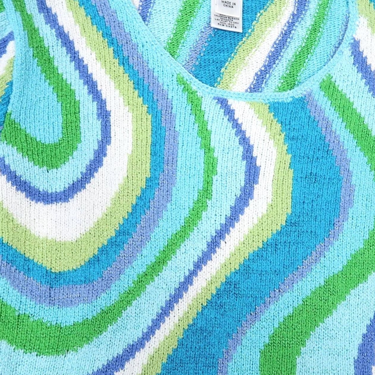 Talbots VINTAGE Talbots Knit Sweater L Adult Blue Green Swirl Design 1990s Mens Womens Girls Boys Size L / US 10 / IT 46 - 2 Thumbnail