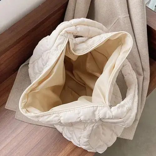 Japanese Brand × Vintage Quilted puffer cream shoulder tote bag Size ONE SIZE - 4 Thumbnail