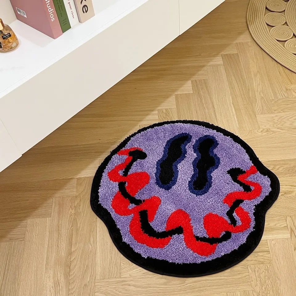Japanese Brand × Vintage Tufted Trippy Smiling Face Rug Handmade Carpet Size ONE SIZE - 4 Thumbnail