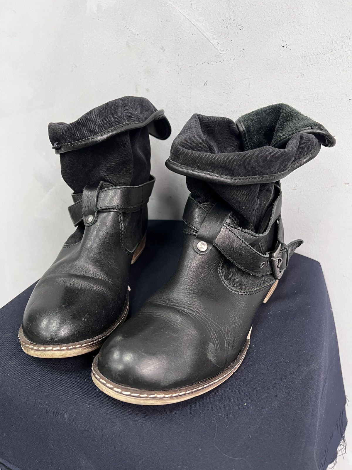 Hedi Slimane Leather ankle moto leather y2k boots belted margiela style Size US 7.5 / EU 40-41 - 9 Thumbnail