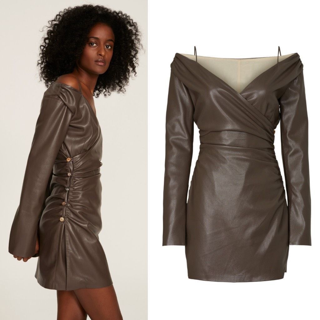 Nanushka Nanushka Surplice Cold Shoulder Brown Faux Leather Mini Dress Size Medium Size M / US 6-8 / IT 42-44 - 6 Thumbnail