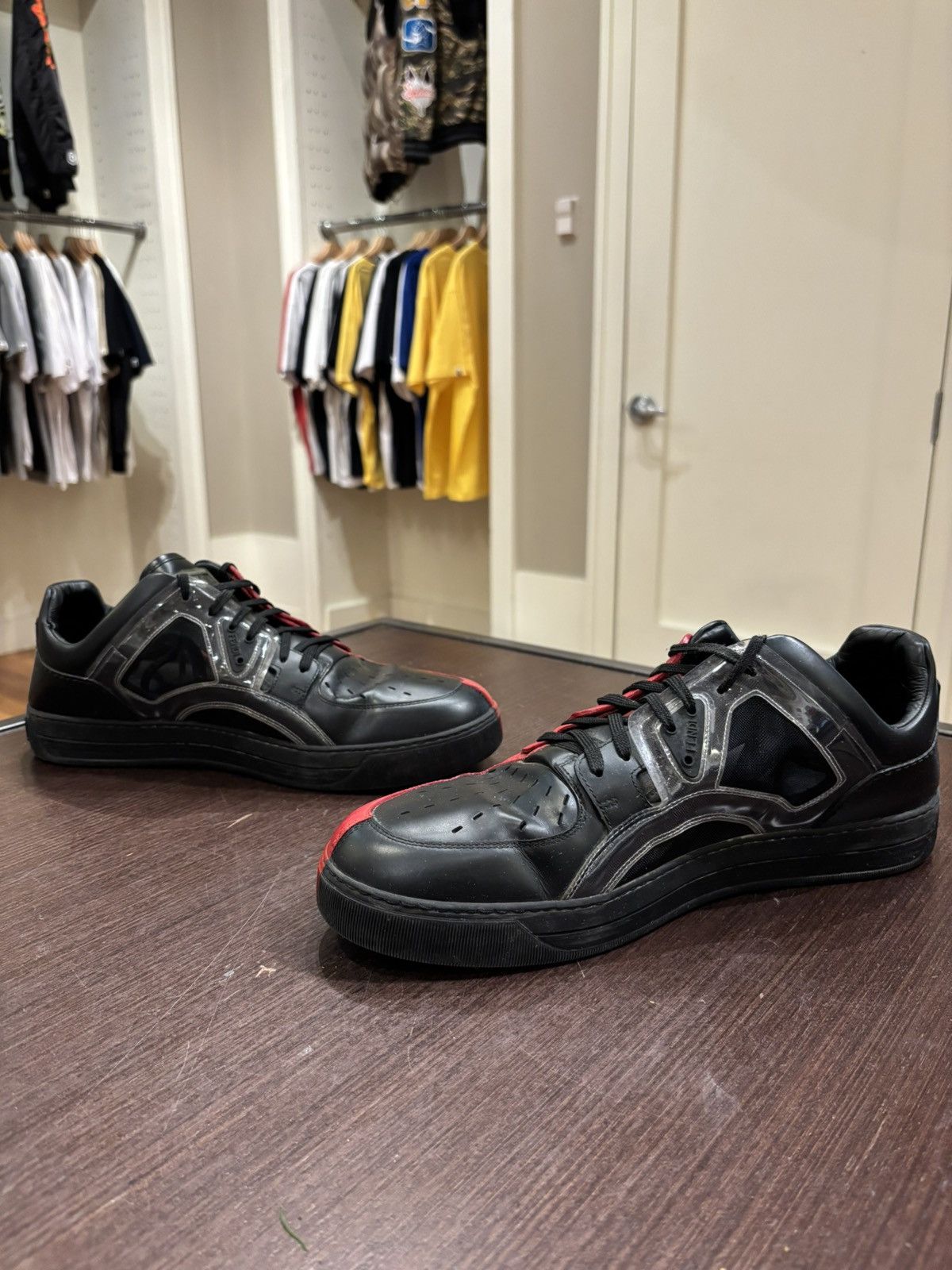 Fendi Fendi Perforated Leather Sneaker Black Red Size US 10 / EU 43 - 2 Thumbnail