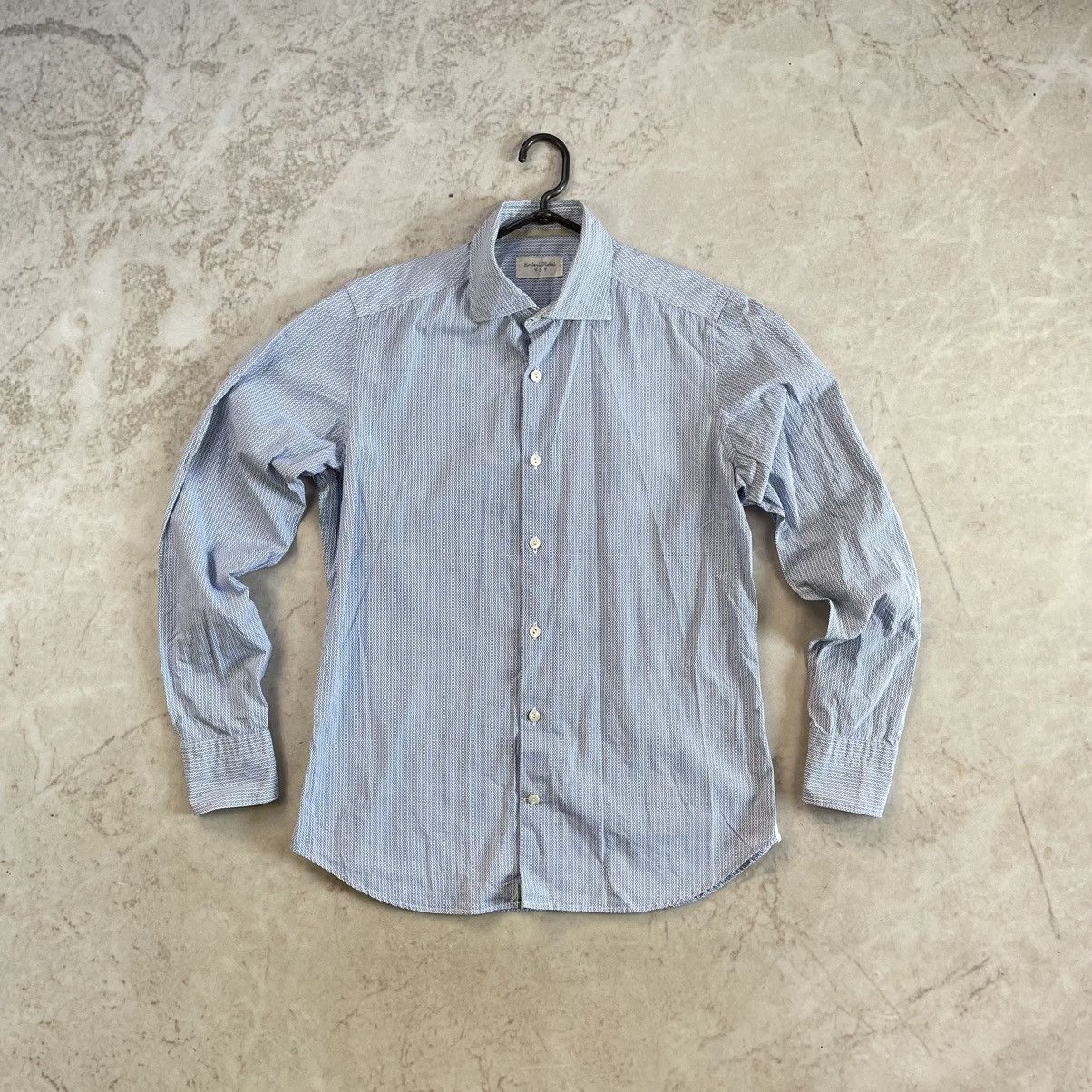 Designer × Tintoria Mattei Tintoria Mattei 954 Blue Slim Fit Dotted Cotton Button Shirt Size 38R - 1 Thumbnail