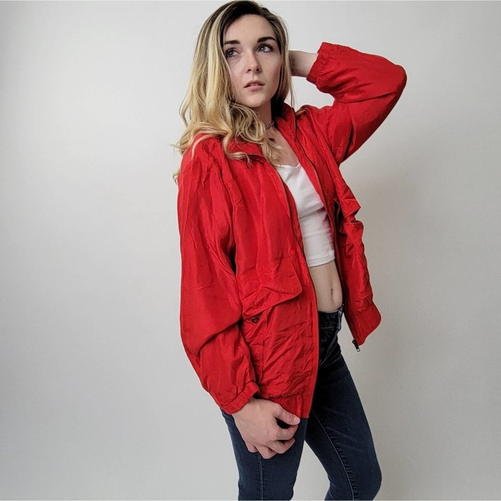 Vintage Vintage 90s Red Ac-Tiv-Ology ALL SILK Windbreaker Jacket - M Size M / US 6-8 / IT 42-44 - 8 Thumbnail