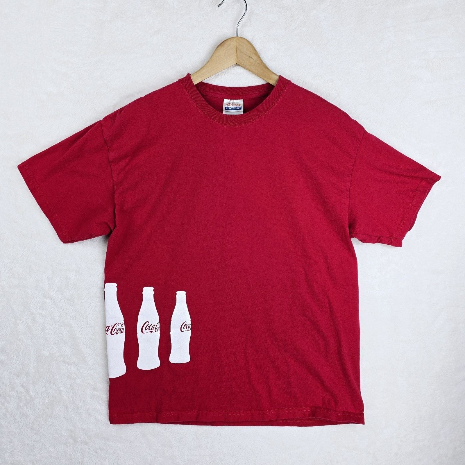 Hanes Vintage Coca Cola Botttle Wrap Around Shirt Large Red Y2K Size US L / EU 52-54 / 3 - 2 Thumbnail