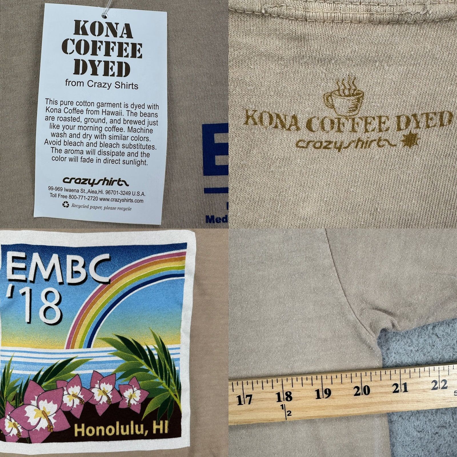Vintage VINTAGE Honolulu Hawaii Tee Shirt Unisex Medium Tan Kona Coffee Dyed Crazy Shirts NEW Size US M / EU 48-50 / 2 - 8 Thumbnail