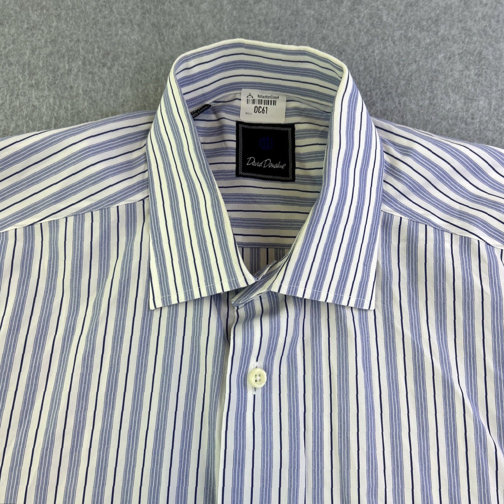 David Donahue David Donahue Dress Shirt Mens 16 Blue White Striped Long Sleeve Button Up Adult Size 42R - 4 Thumbnail