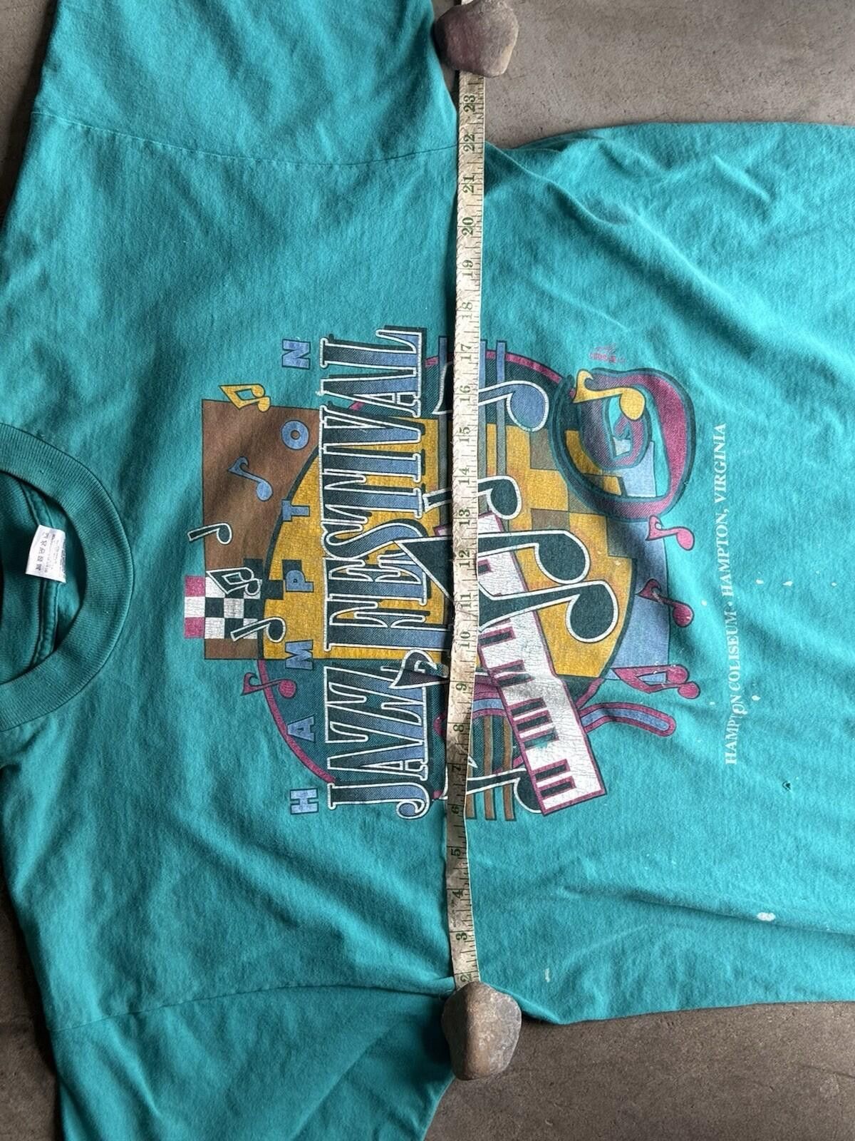 Vintage Vintage 90s Paint Splatter Hampton Jazz Fest-Shirt XL Teal Size US XL / EU 56 / 4 - 5 Thumbnail