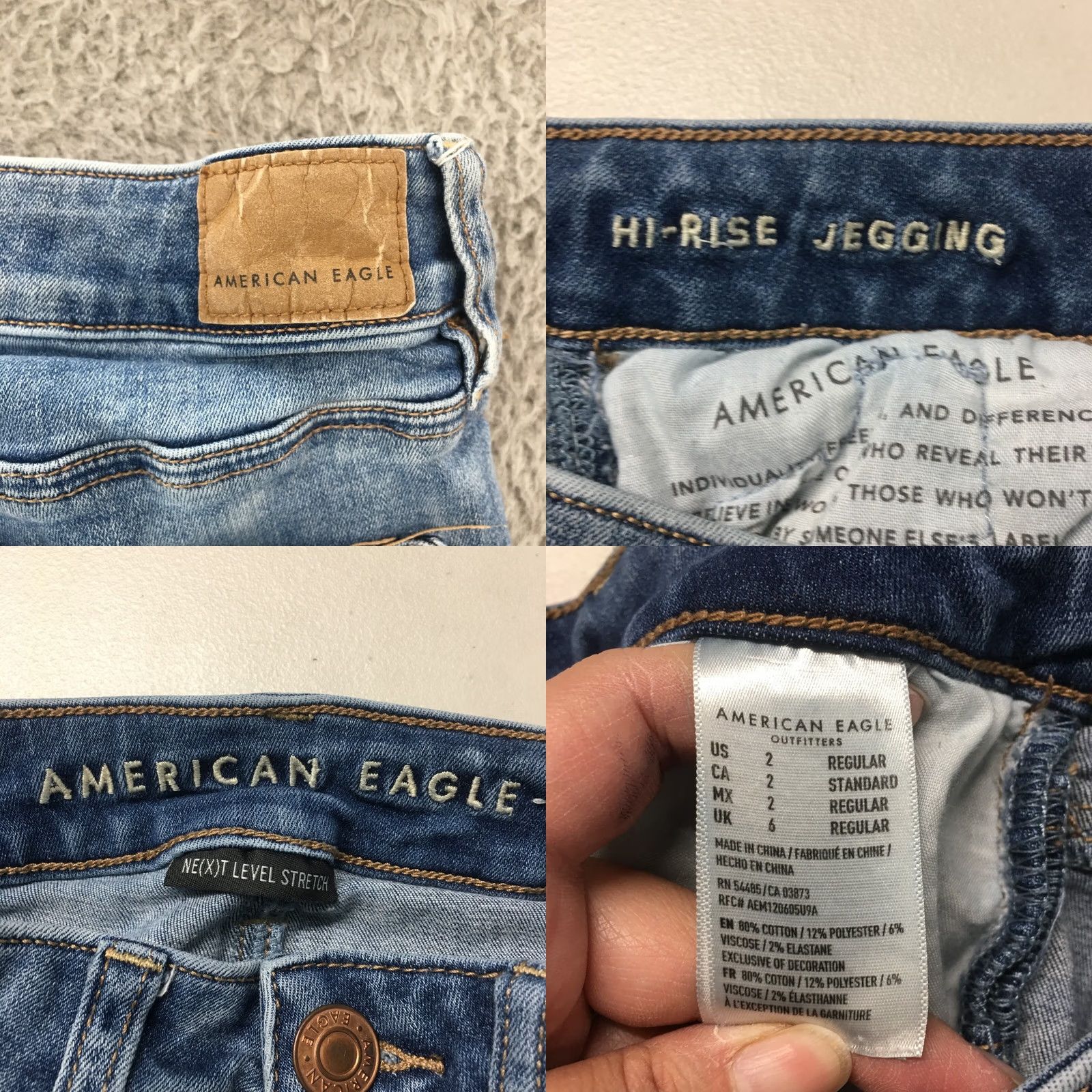 American Eagle Outfitters American Eagle Jeans Hi-Rise Jegging Womens Blue Denim Zip Fly Size 2 (27x28) Size 26" / US 2 / IT 38 - 9 Thumbnail