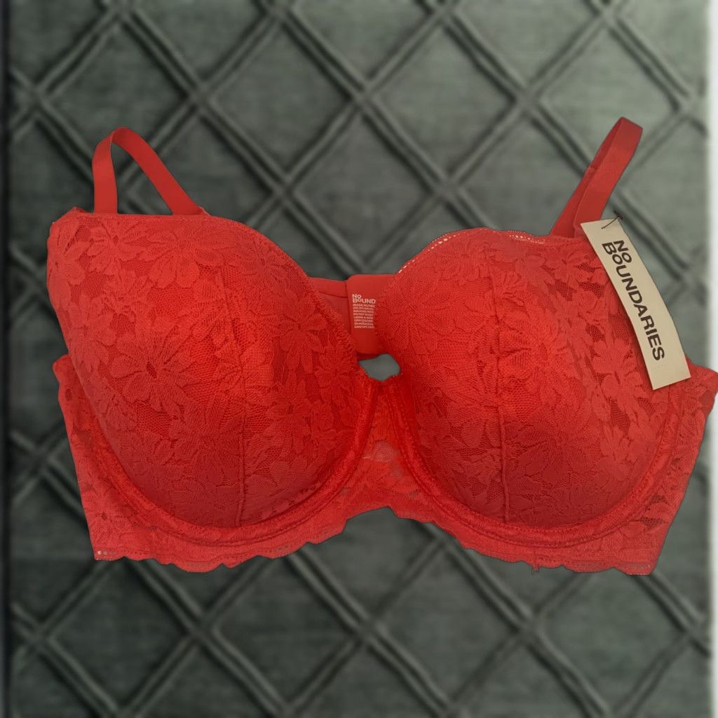 Vintage No Boundaries Bra 40D Red Floral Lace Underwire Balconette Adjustable Strap Women's Size ONE SIZE - 1 Thumbnail