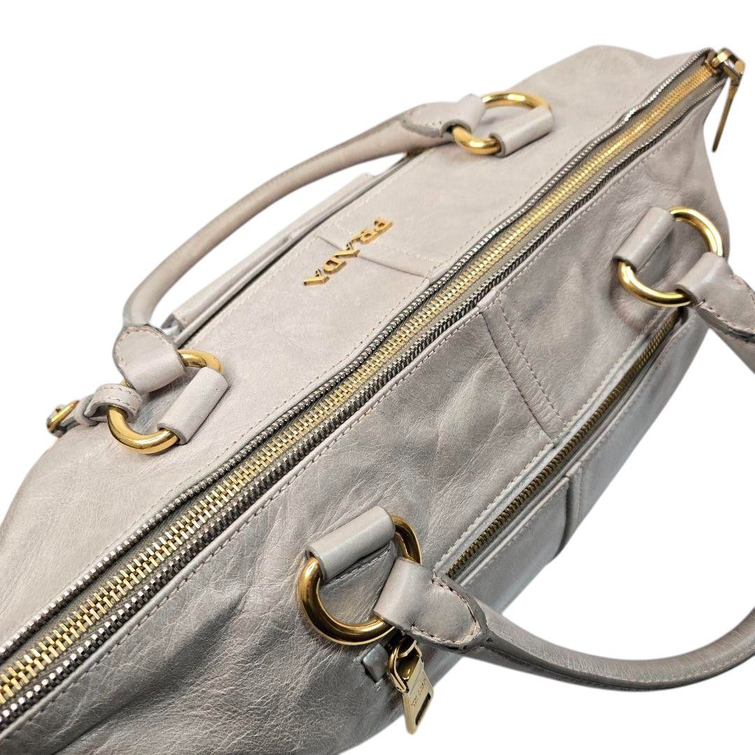 Prada Prada - Saffiano Handbag Gray Leather Gold Hardware Shoulder Size ONE SIZE - 5 Thumbnail