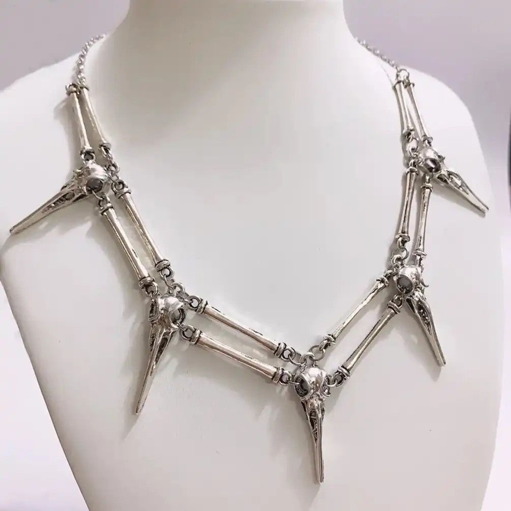 Jewelry x Vintage Antique Bird Skull Chocker Necklace in Silver, Men's