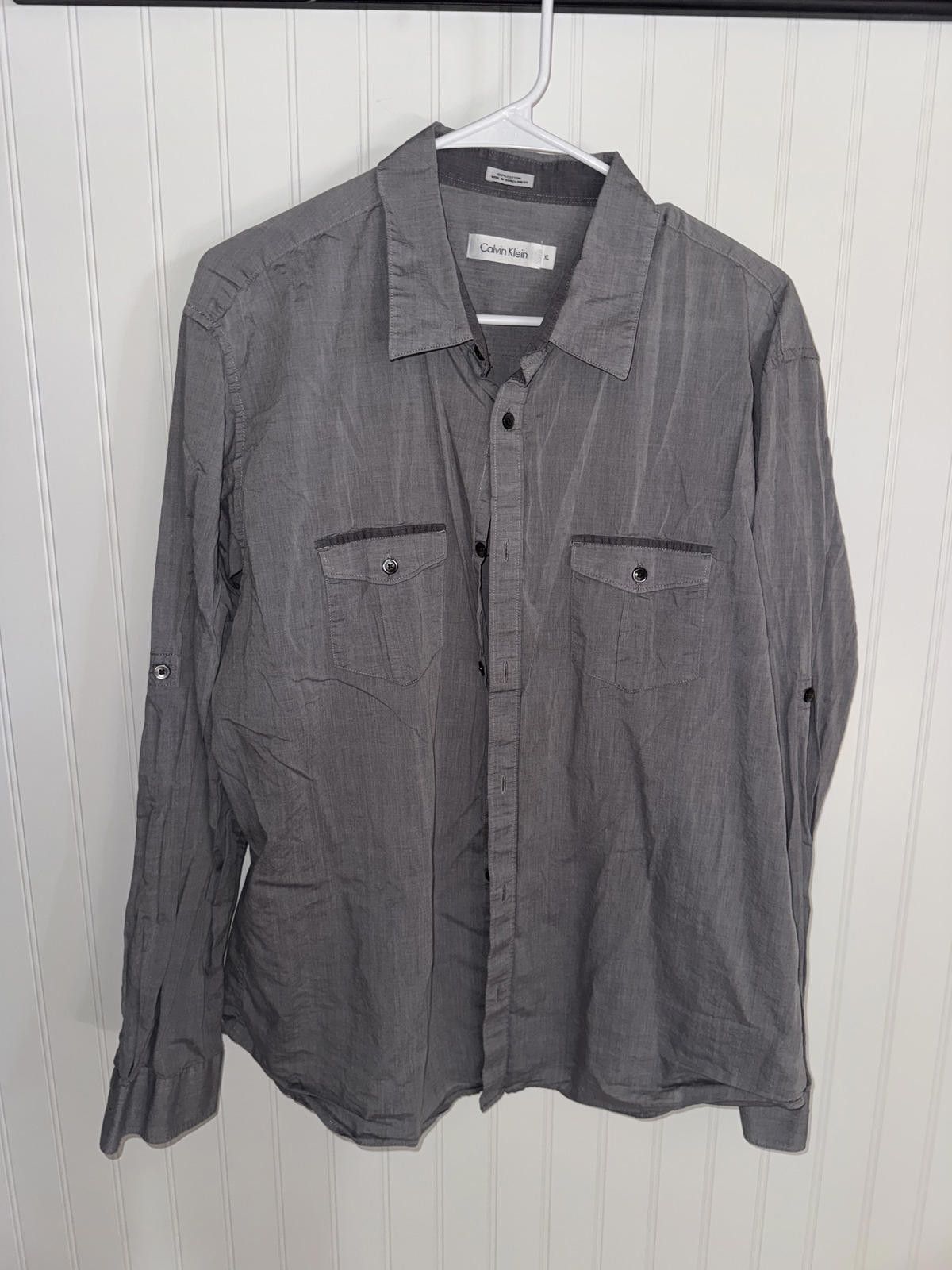 Calvin Klein Calvin Klein Men's Gray Button-Up Shirt XL 100% Cotton Size US XL / EU 56 / 4 - 1 Thumbnail