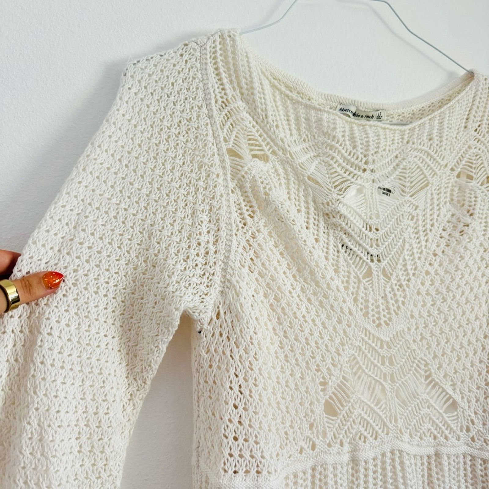 NEW ABERCROMBIE White Crochet Long Sleeve Mini Sweater Dress