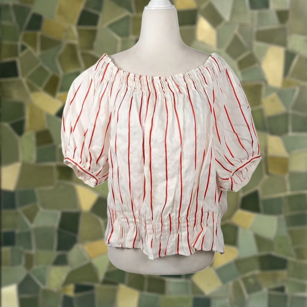 Vintage Lewit Blouse Shirt Off-Shoulder White Red Stripe Puff Sleeve M Womens Regular Size N/A Size M / US 6-8 / IT 42-44 - 1 Thumbnail