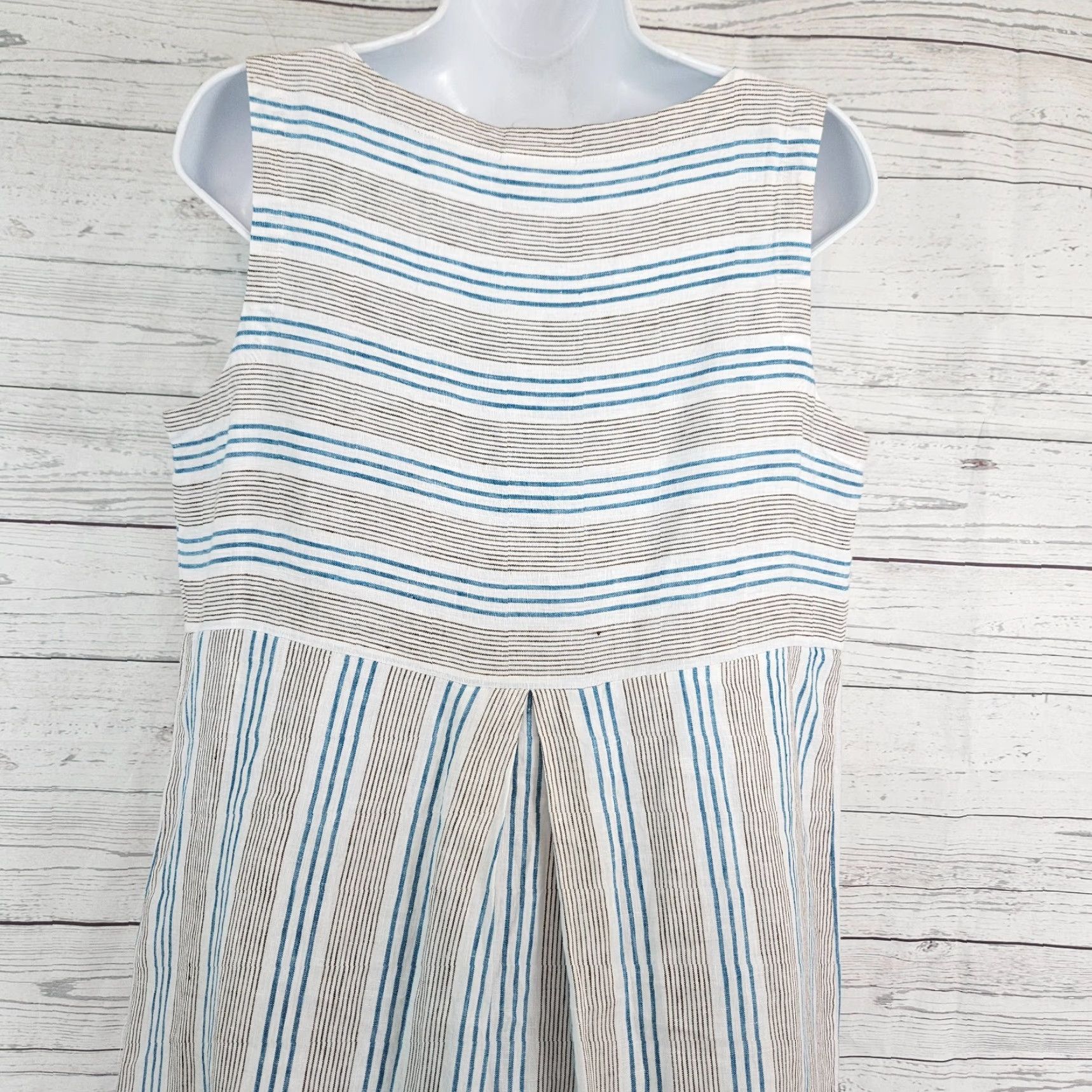 J. Jill J Jill Love Linen Womens Dress Striped Sleeveless Pullover Knee Length A-Line Petite Blue Brown Pockets Size PM Size M / US 6-8 / IT 42-44 - 4 Thumbnail