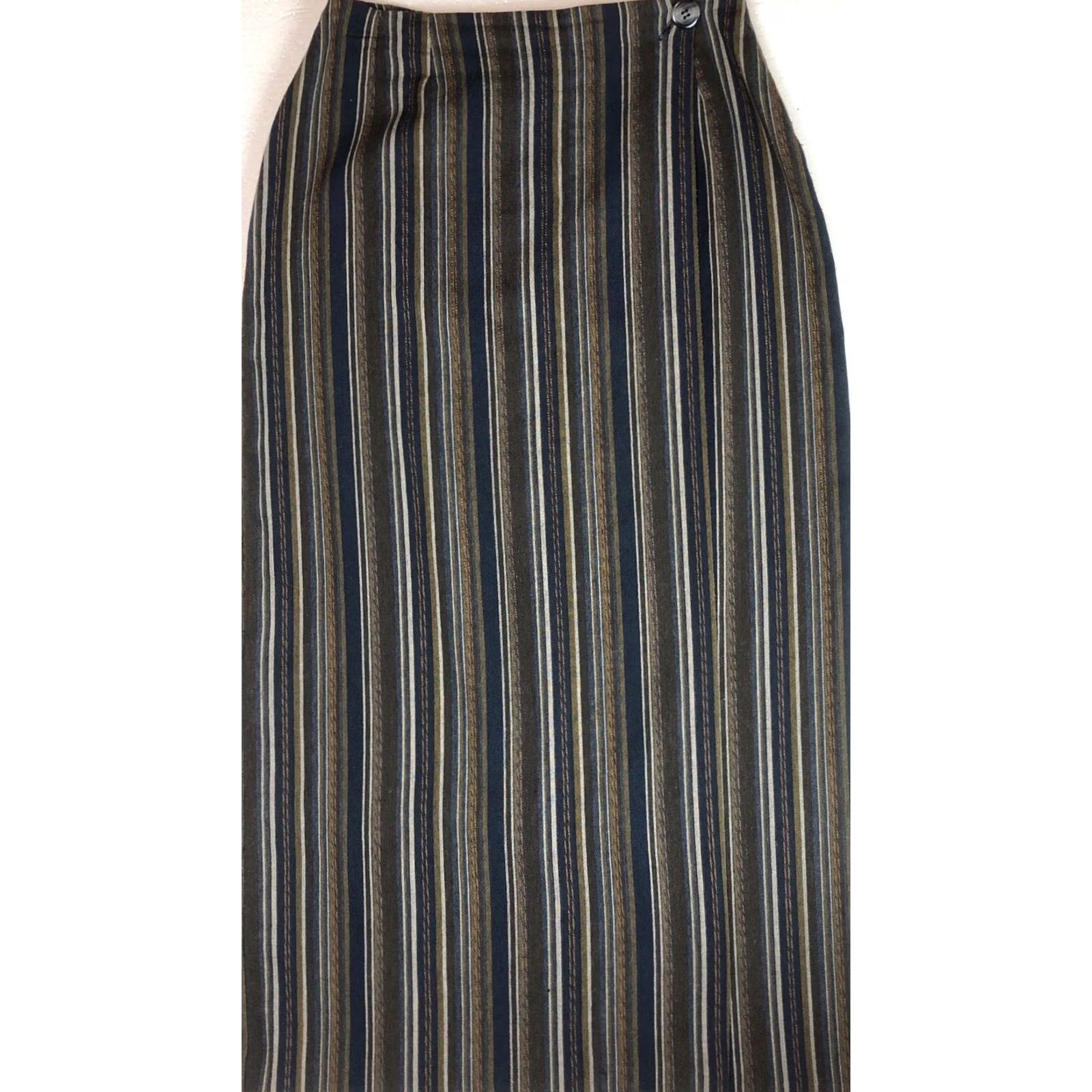 Express Express Wrap Skirt M Olive/Navy Stripe 26”W Wool Italy Career Boho Hippie Grunge Size 32" / US 10 / IT 46 - 2 Thumbnail