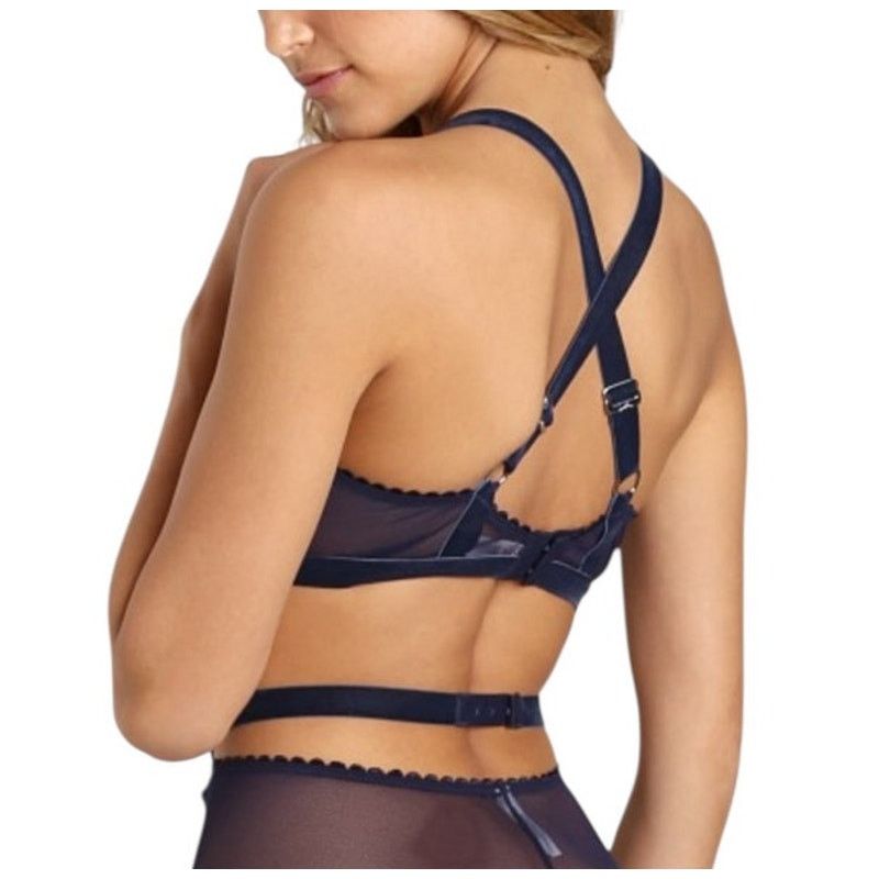 Other Lace Velvet Trim Criss Cross Straps Sabel Cut Out Bra Navy Size ONE SIZE - 4 Thumbnail