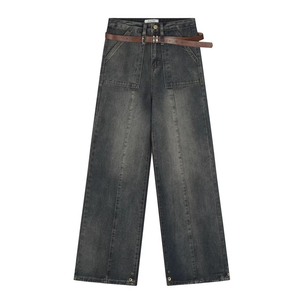 Japanese Brand × Jean Stitching washed distressed men's hiphop trendy belted jeans Size US 32 / EU 48 - 1 Thumbnail