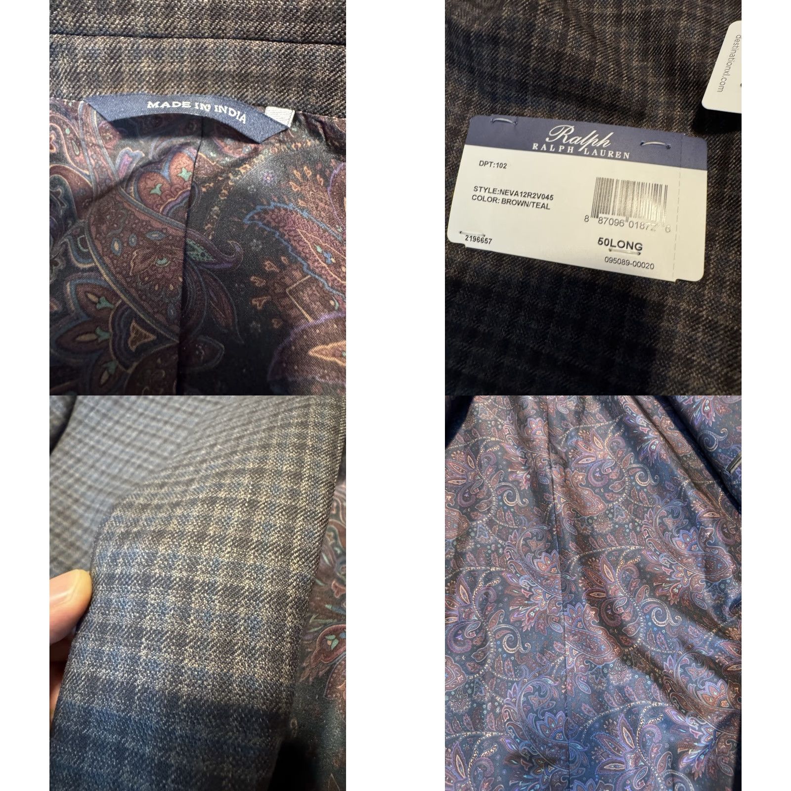 Ralph Lauren Ralph Lauren Ralph Blazer Men 50L Plaid Comfort Flex Wool Blend Big Tall Sports Coat Pocket Notch Lapel 2 Piece Brown/Teal Mens Size 50R - 11 Thumbnail
