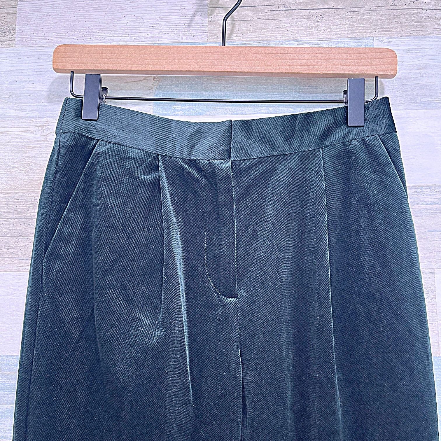 Anthropologie × FRNCH FRNCH PARIS Velvet Pleated Trousers Green Womens Small Size 27" / US 4 / IT 40 - 2 Thumbnail