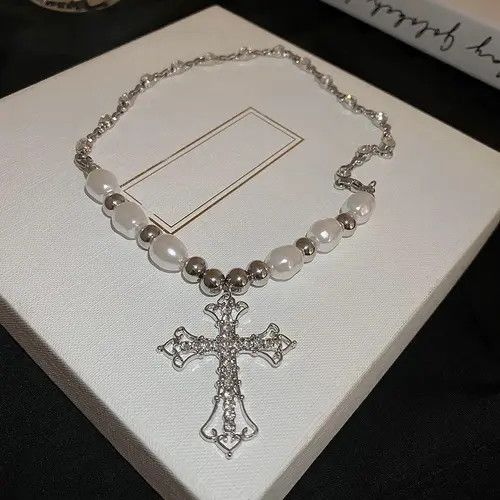 Other Silver Jewel Cross Goth Chrome God Necklace Jesus Chain Size ONE SIZE - 5 Thumbnail